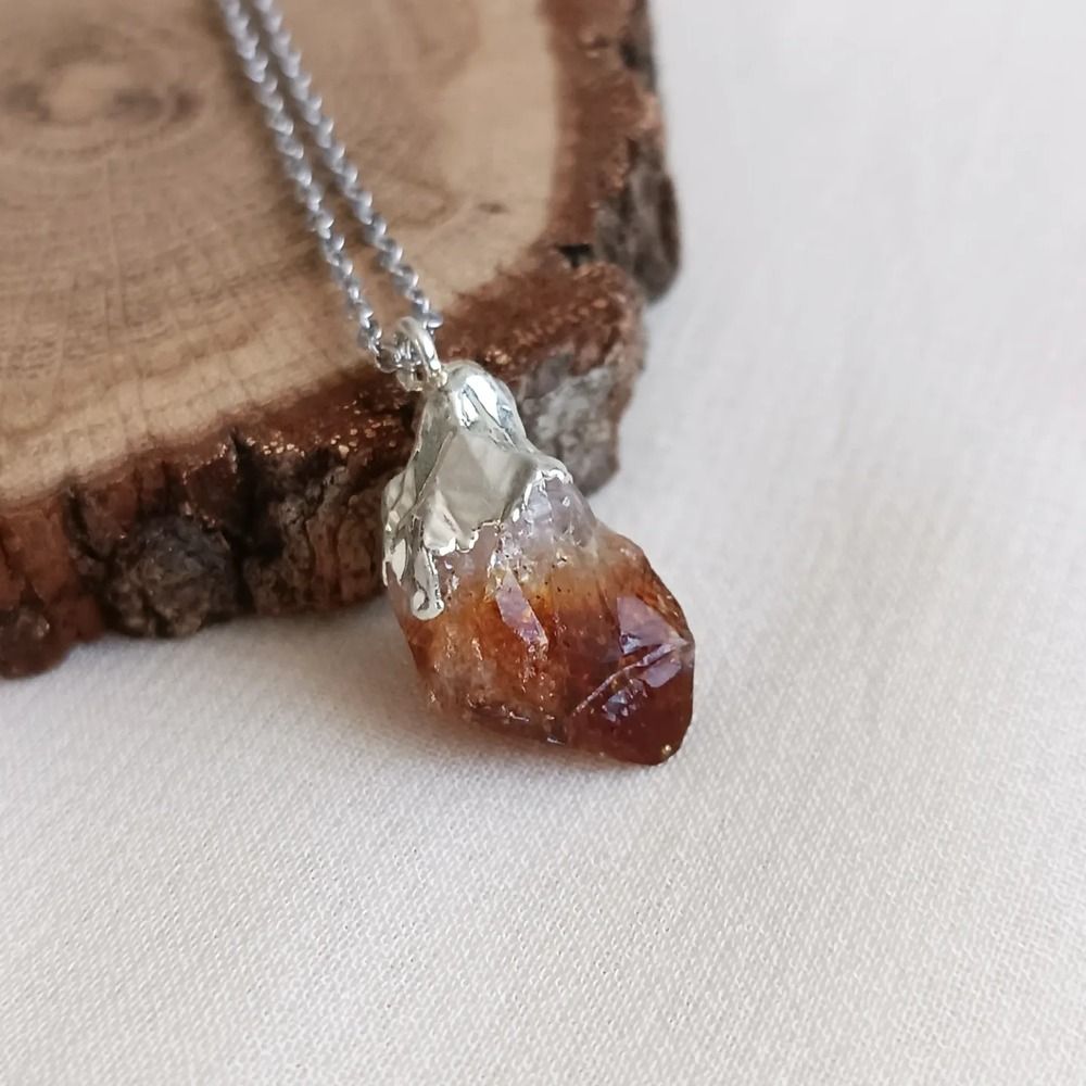 Anka Gemstone Kayaç Sitrin Taşı Doğal Taş Kolye shopsa tr